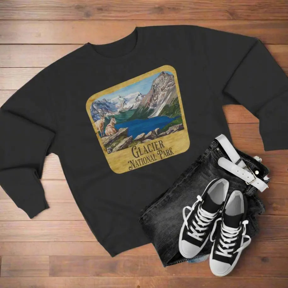 Glacier National Park Crewneck Sweatshirt Wood Sign