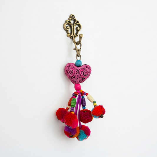 Hearts Pom Pom Zipper Pull Multicolor Tassel - Thailand