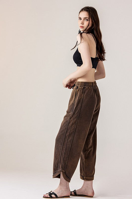 Dolphin Tail Wide Leg Mineral Washed Pants
