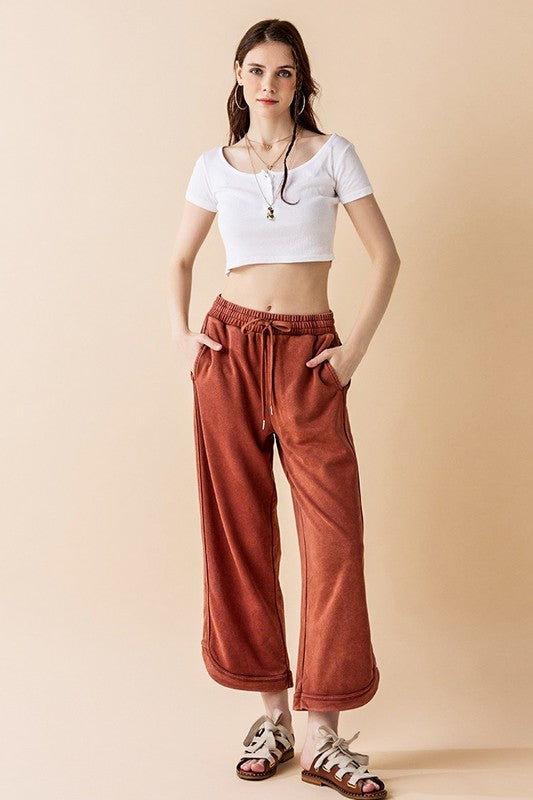 Dolphin Tail Wide Leg Mineral Washed Pants