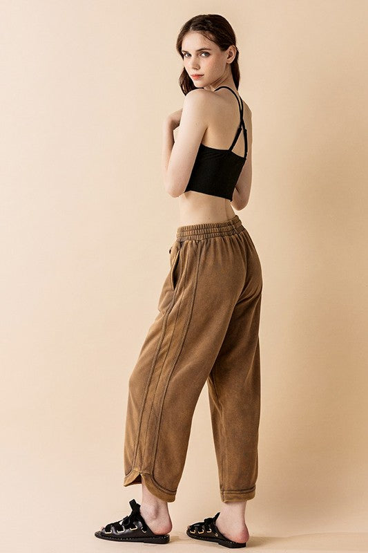 Dolphin Tail Wide Leg Mineral Washed Pants