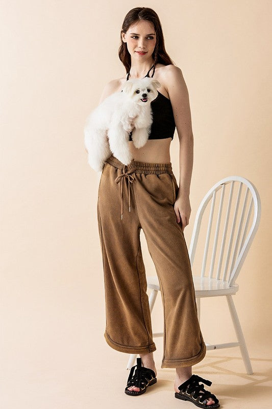 Dolphin Tail Wide Leg Mineral Washed Pants