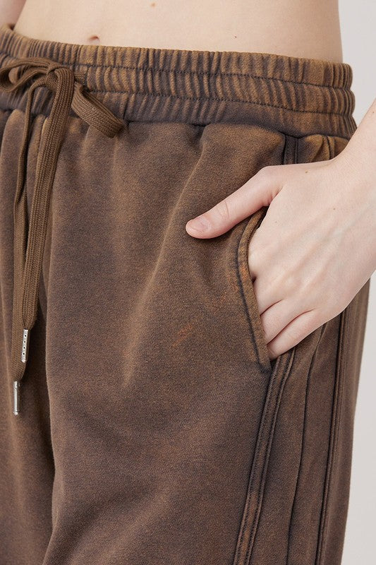 Dolphin Tail Wide Leg Mineral Washed Pants