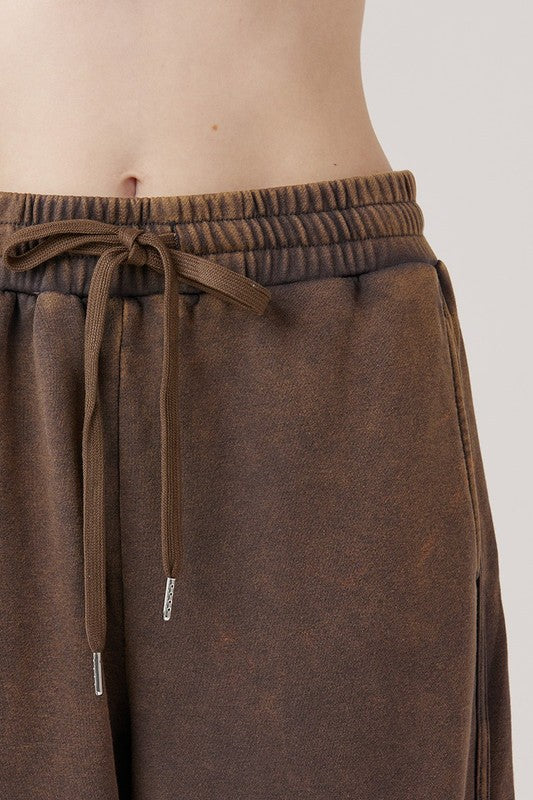 Dolphin Tail Wide Leg Mineral Washed Pants