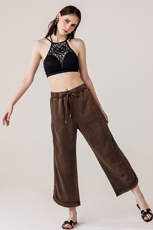 Dolphin Tail Wide Leg Mineral Washed Pants