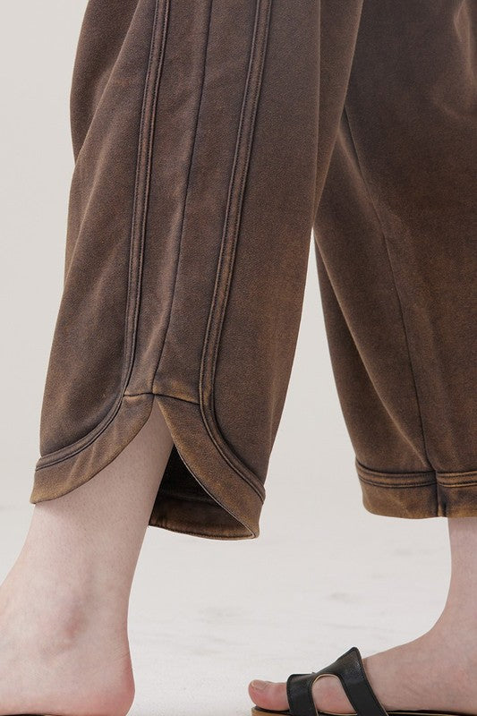 Dolphin Tail Wide Leg Mineral Washed Pants