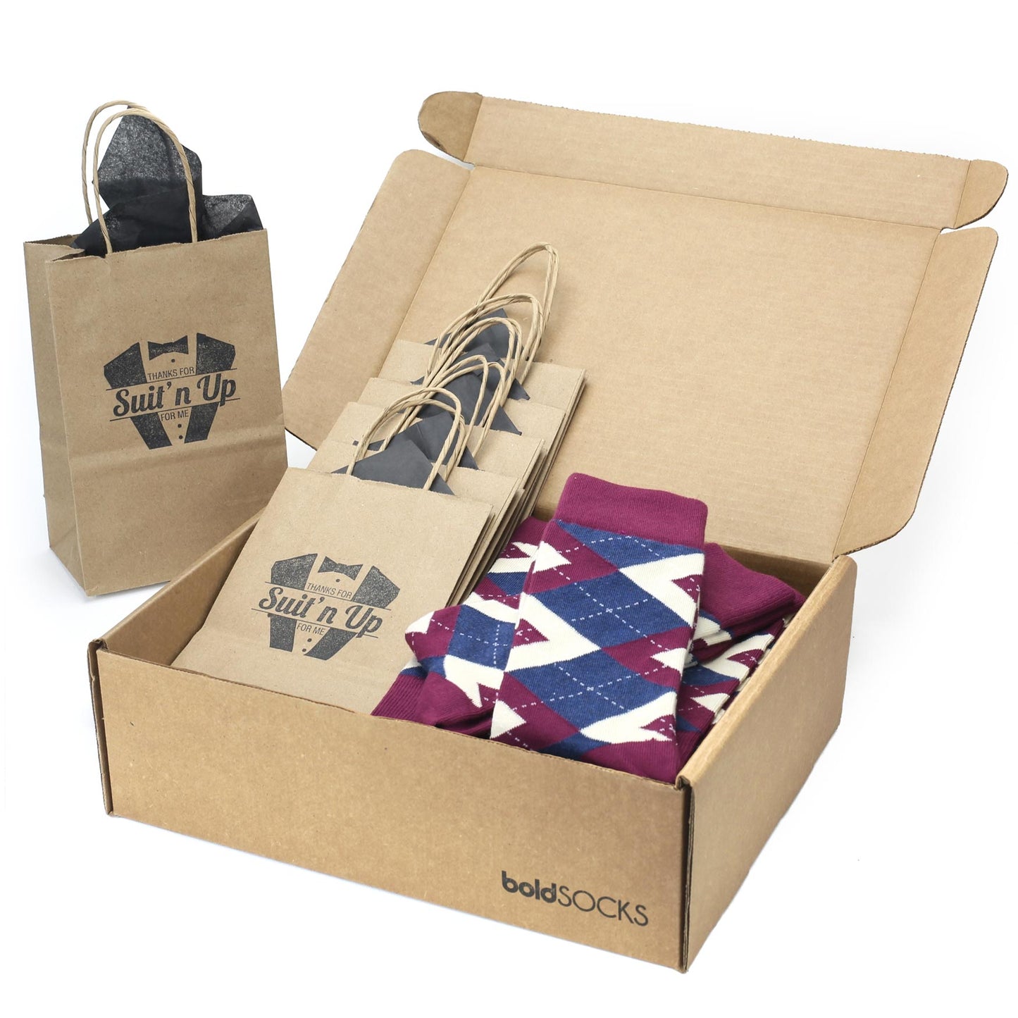 Customizable Groomsmen Gift Set Sangria Navy Argyle Men’s Dress Socks