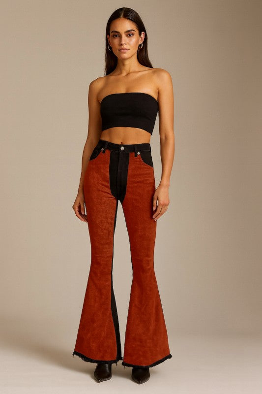 GJG Denim Burnt Orange Suede Bell Bottom Jean