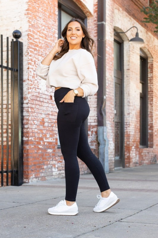 Julia Rose |Black Full Length Leggings with Pockets