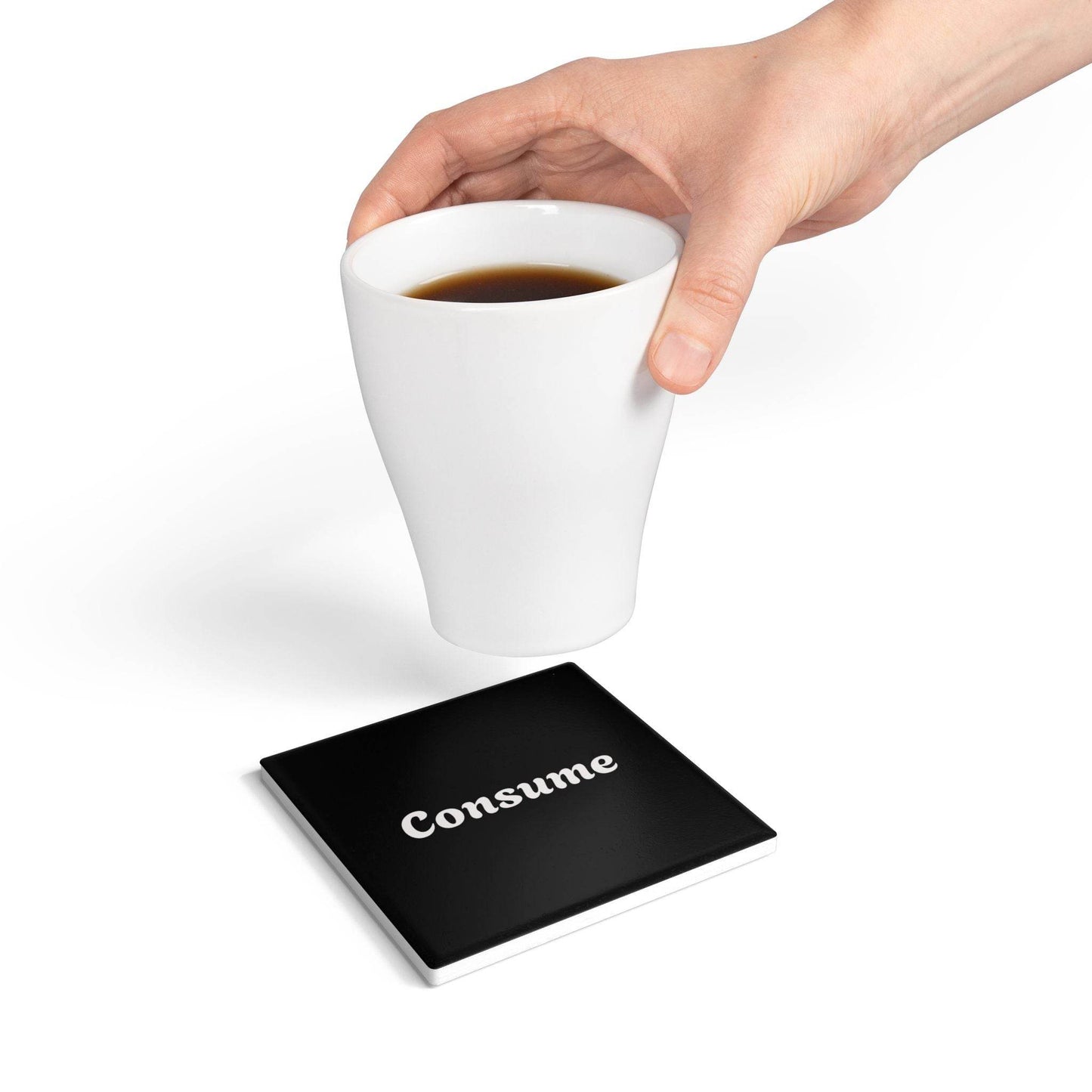 Stylish Ceramic Coaster with 'Consume' Design