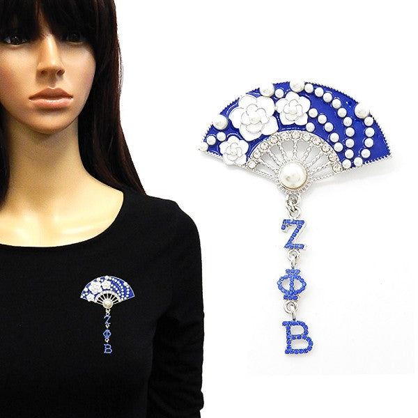 ZOB Zeta Phi Beta Sorority Fan Brooch Pin