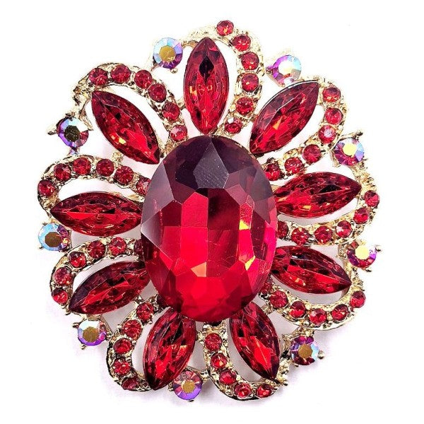 Windy Oval Marquise Flower Rhinestone Brooch Pin
