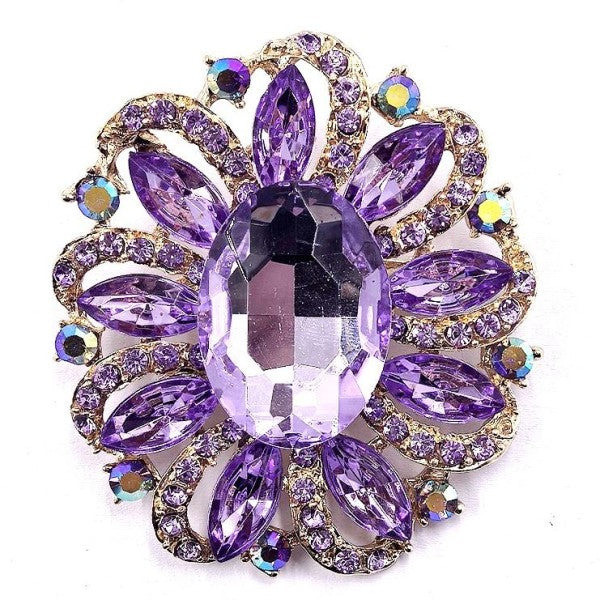 Windy Oval Marquise Flower Rhinestone Brooch Pin