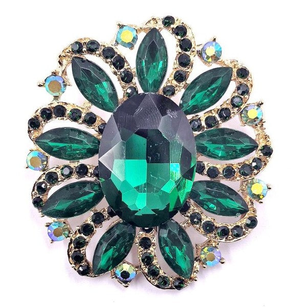 Windy Oval Marquise Flower Rhinestone Brooch Pin