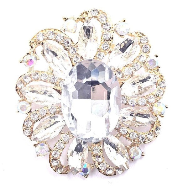 Windy Oval Marquise Flower Rhinestone Brooch Pin