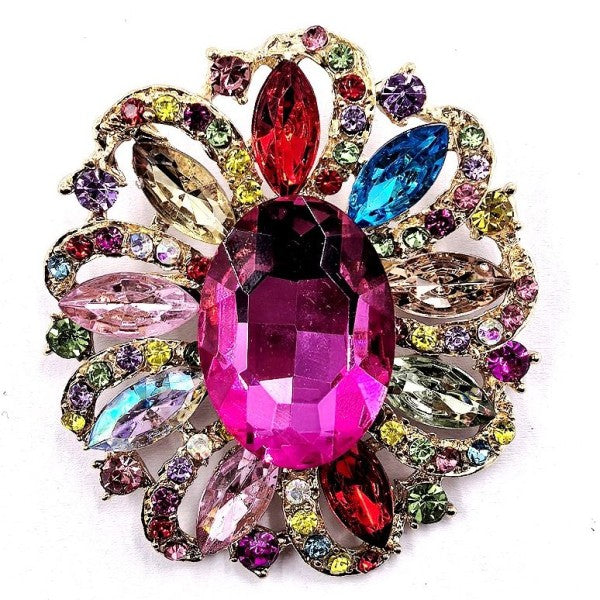 Windy Oval Marquise Flower Rhinestone Brooch Pin