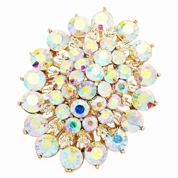 Elegant Oval Flower Rhinestone Brooch Pin