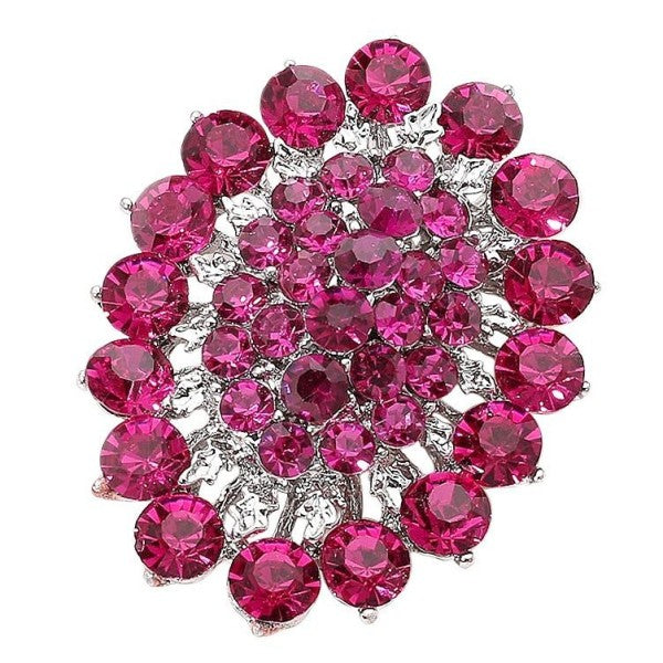Elegant Oval Flower Rhinestone Brooch Pin