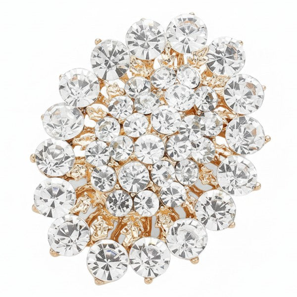 Elegant Oval Flower Rhinestone Brooch Pin