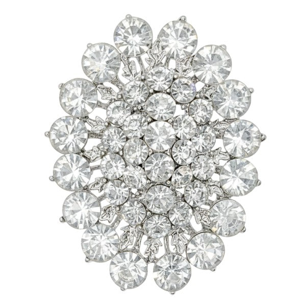 Elegant Oval Flower Rhinestone Brooch Pin