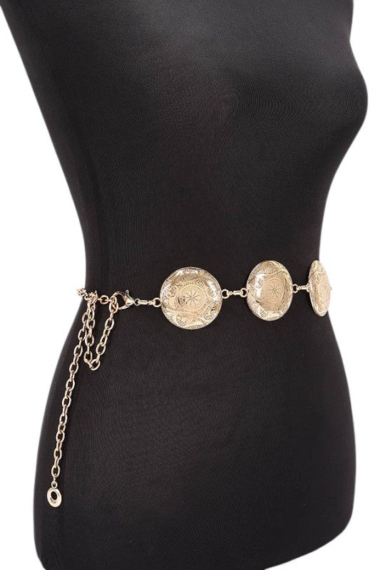 Engraved Concho Western Chain Belt