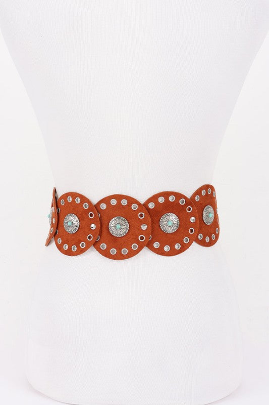 Plus Size Faux Suede Western Boho Disk Belt