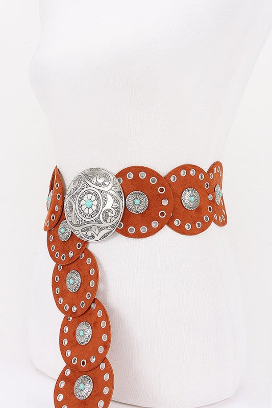 Plus Size Faux Suede Western Boho Disk Belt