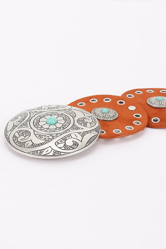 Plus Size Faux Suede Western Boho Disk Belt