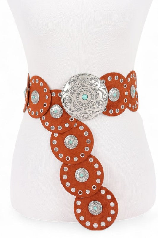 Plus Size Faux Suede Western Boho Disk Belt