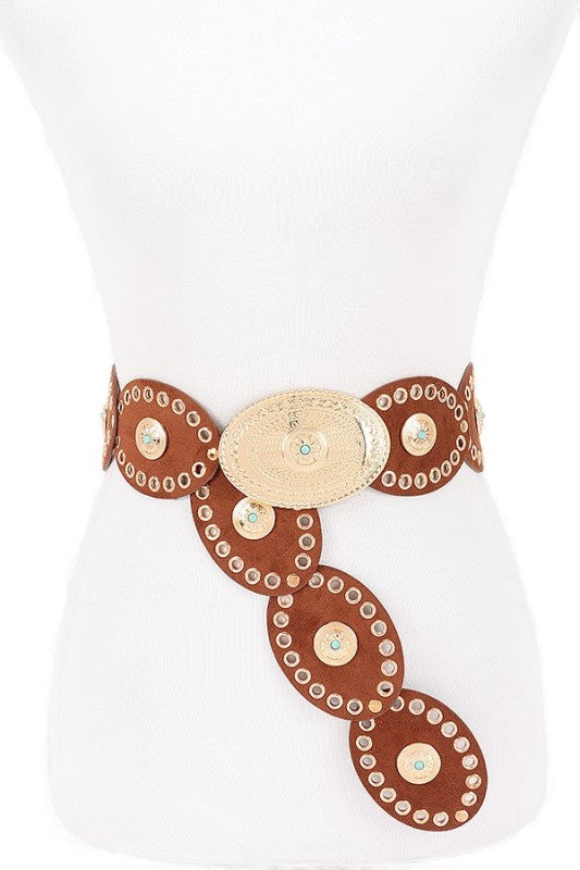 Oval Boho Western Sueded Disk Belt