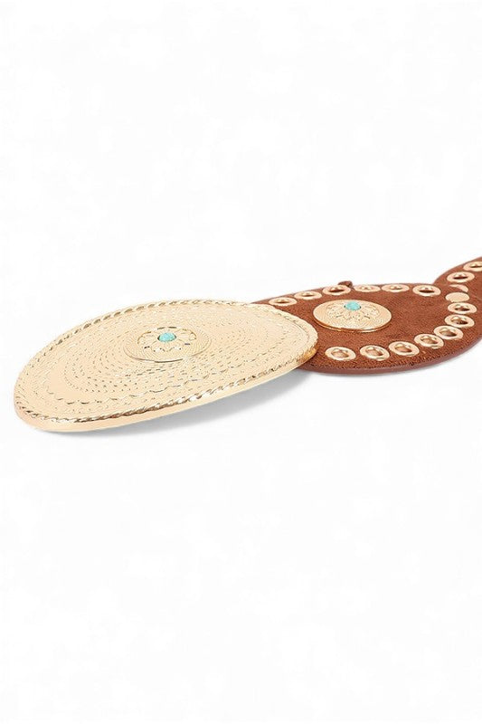 Oval Boho Western Sueded Disk Belt