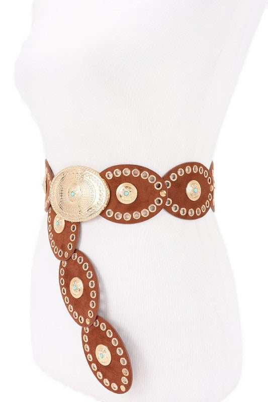 Oval Boho Western Sueded Disk Belt
