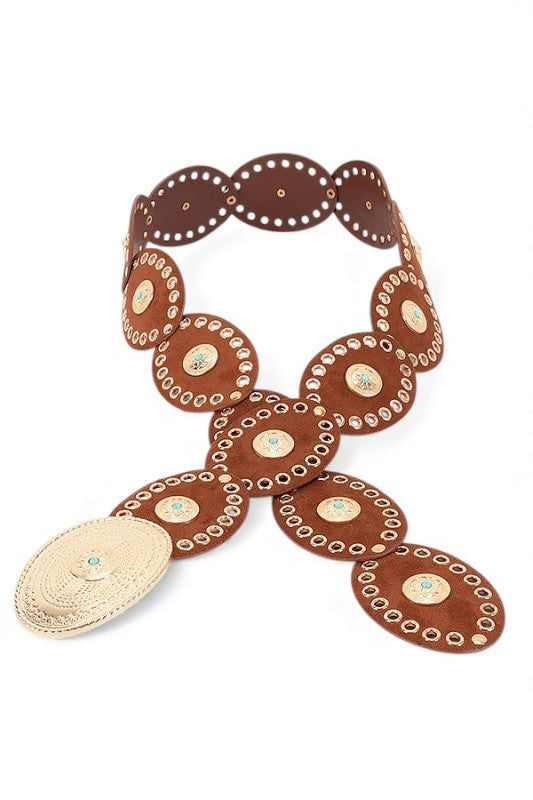 Oval Boho Western Sueded Disk Belt