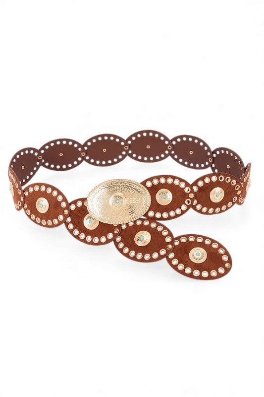 Oval Boho Western Sueded Disk Belt