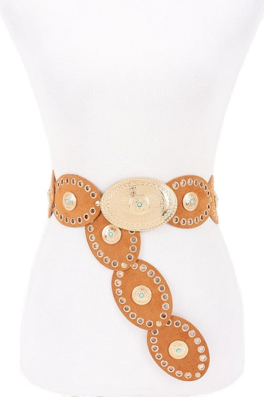 Oval Boho Western Sueded Disk Belt