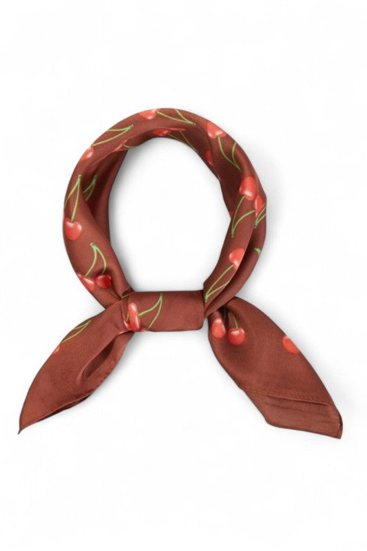 Vintage Cherry Print Silky Square Scarf