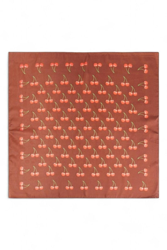 Vintage Cherry Print Silky Square Scarf