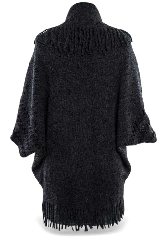 Fringe Lapel Collar Open Knit Cardigan