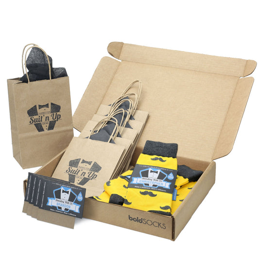 Groomsmen Gift Set Golden Gray Mustache Men's Dress Socks