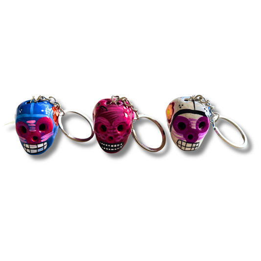 Hand-Painted Mini Sugar Skull Floral Keychain - Mexico