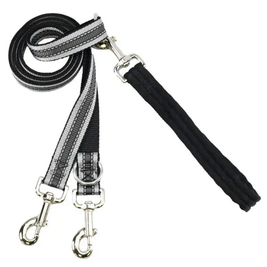Reflective Black Double Connection Leash 2 Hounds Design