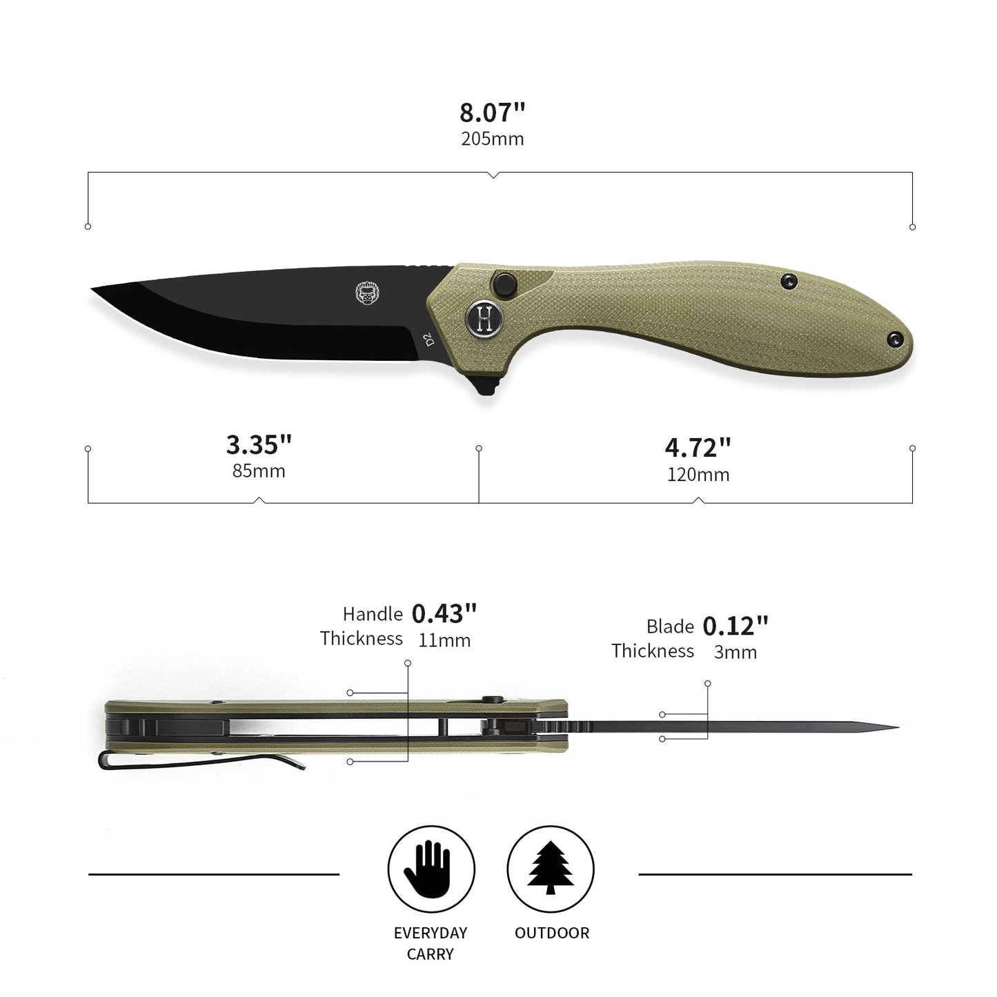 The Vector Folding Pocket Knife Giftset for Men and Women (Green and Black)