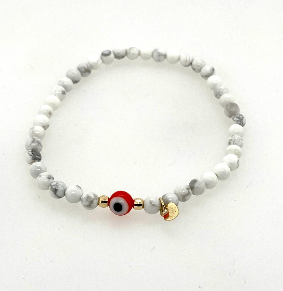 Zoe & Me “The Whimsy” 10k Gold, Howlite Evil Eye Mother/Daughter Bracelet