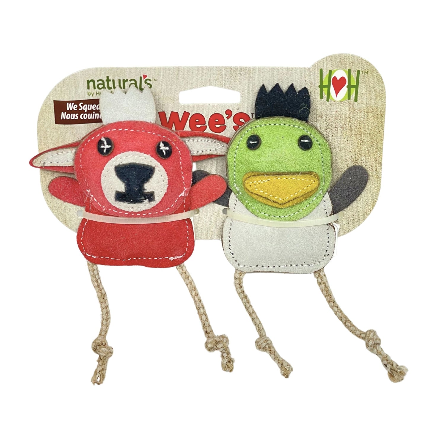 Natural Leather Wee Buddies Duck & Bunny Dog Chew Toys, 2 Pack