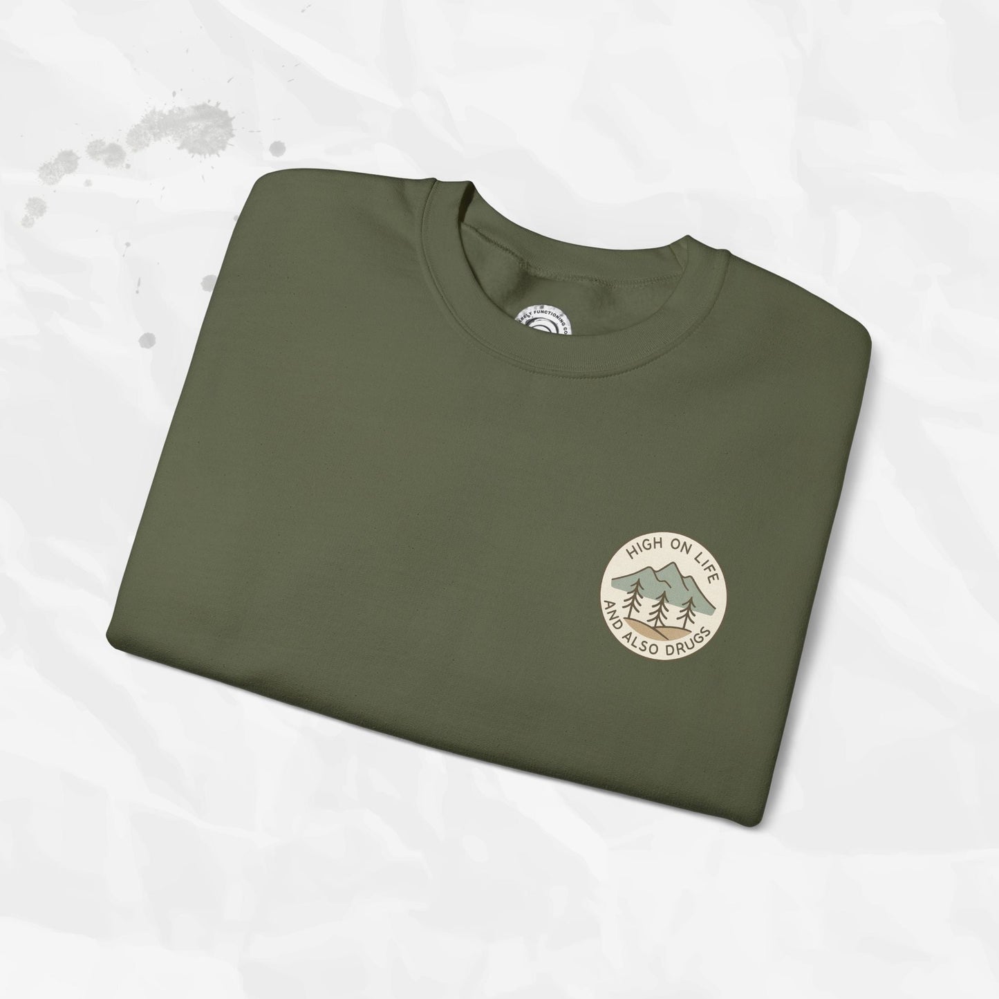 High on Life (and Also Drugs) – Crewneck Sweatshirt (Pocket Print)