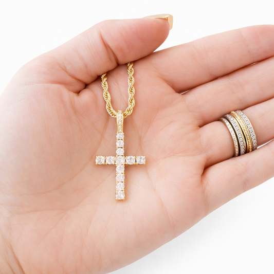 Angela Gold Rope Cross Necklace- 22"