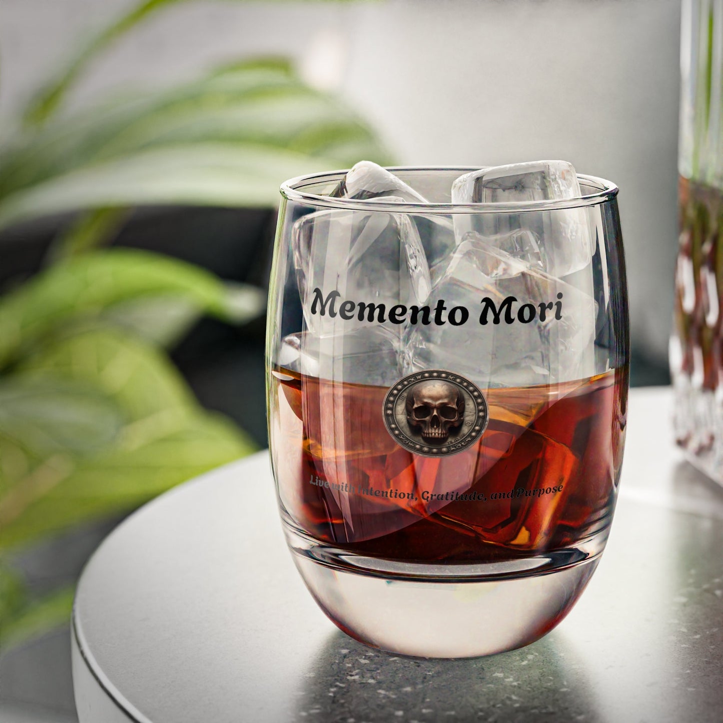 "Memento Mori" Whiskey Glass - "Live with Intention, Gratitude, and Purpose"