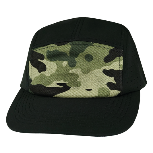 Blank - 5 Panel - Sporty - Unstructured - Black / Green Camo (Unisex) - Laser Mesh