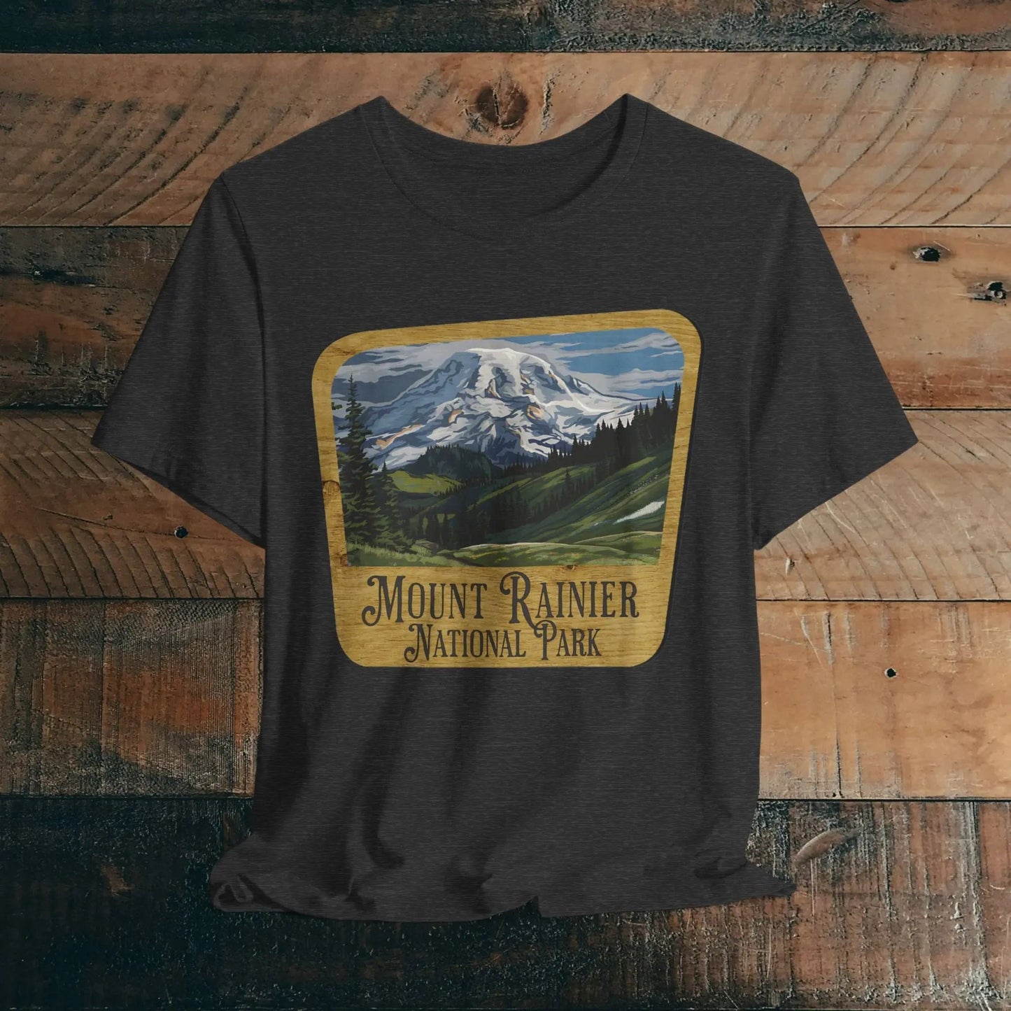 Mount Rainier National Park T-Shirt Mountain Wood Sign
