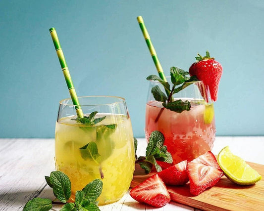 Bamboo Print Biodegradable Drinking Paper Straws for Party Box of 100